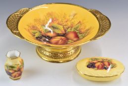 Aynsley Orchard Gold limited edition 113/249 twin handled banquet dish, covered dish and vase