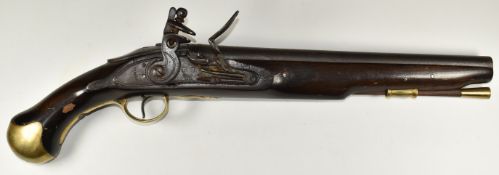 Flintlock hammer action Dragoon pistol with lock stamped 'Tower' and with crown over 'GR' cypher,