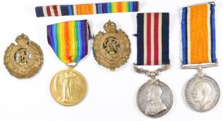 British Army WW1 Royal Engineers Military Medal award group of three comprising Military Medal,