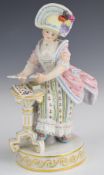 Meissen figurine playing cards / patience impressed marks '127' and 'F64', height 15cm
