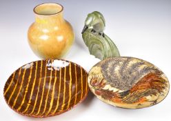 Studio pottery, Chelsea dish with cockerel decoration, slipware dish, David Sharpe Rye pottery
