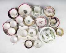 A collection of mainly 19thC tea ware including Spode and Worcester, Spode armorial dish of a cat
