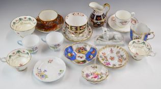 A collection of tea ware comprising Shelley Wild Flowers, Dresden quatrefoil cup and saucer, Minton,
