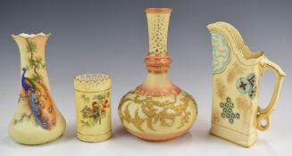 Royal China Works, Worcester and Locke & Co vases, one with reticulated neck, tallest 18cm