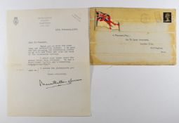 Marshall Mountbatten of Burma, signed letter dated 14th Feb 1969 to Vincent Esq, with envelope