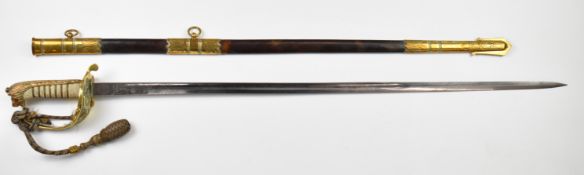Royal Navy 1827 pattern officer's sword retailed by Gieves, with folding guard and fouled anchor