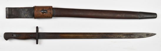 British WW1 1907 pattern sword bayonet some good stamps to ricasso, 43cm fullered blade, scabbard