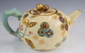 Royal Worcester Aesthetic period teapot and jug with majolica style handle to the teapot, tallest