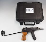 Deactivated Czechoslovakian Skorpion machine pistol with folding stock, wooden grip and extended