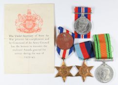 WW2 group of four medals comprising 1939/1945 Star, France and Germany Star, Defence Medal and War