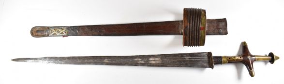 Touareg Telek arm dagger / short sword with cruciform hilt, 26cm double edged blade and decorated