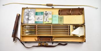 Vintage Apollo Merlin bow, in fitted carry case with bolts, books including Oxford Archers,