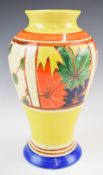 Clarice Cliff for Newport Pottery Bizarre pedestal vase decorated in the Umbrella pattern, height
