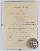 WW2 German Third Reich Nazi U-Boat silver Wound Badge with certificate to Steuermant (Helmsman) Otto
