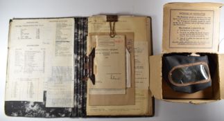 WW2 respirator by SG & Co Ltd 1939 with box, together with a folio of WW2 documents relating to