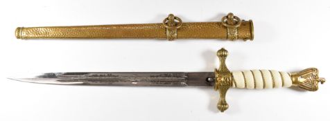 WW2 German Third Reich Nazi Kriegsmarine officer's dress dagger with brass eagle pommel and cross