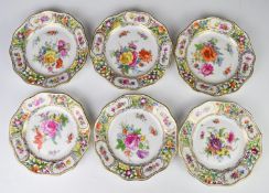 Set of six Dresden reticulated and relief moulded cabinet plates with flower decoration, diameter
