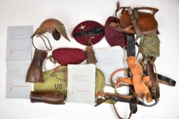 Small collection of militaria including replica English Civil War helmet, blackened Sam Browne
