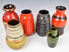 West German pottery six vases including fat lava, tallest 21.5cm
