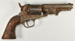 Manhattan .36 six-shot single-action revolver with all over engraved decoration, carved wooden grips