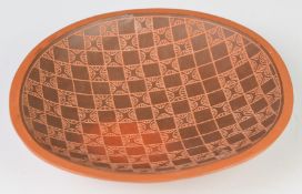 Siddig El Nigoumi (1931-1996) incised shallow earthenware studio pottery bowl with geometric