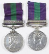 British Army General Service Medal with clasp for Palestine 1945-1948, named to 21002084 Gunner P