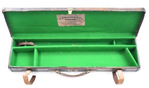Leather bound shotgun carry case with J R Browning & Co label, 82.5 x 232 x 10cm.