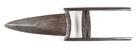 A pair of Indian 19thC katars, one which fits inside the other, with silver Koftgari decoration,