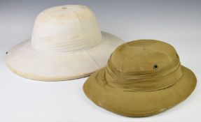 Two military style hot climate hats, one in khaki by S&S Vanian Ltd Khartoum, the other by Ellwood &