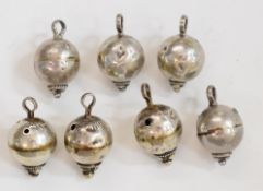 A set of seven Chinese 19th/20thC spherical silver buttons with NS/SN mark