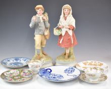Pair of Royal Ivory porcelain bisque figures, Meissen dish and Chinese plates