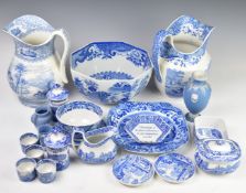 Blue and white ceramics including Wedgwood, Masons and Spode Italian, tallest piece 25cm