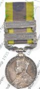 Indian General Service Medal 1909 with clasps for Wazaristan 1919-21 and Wazaristan 1921-24 named to