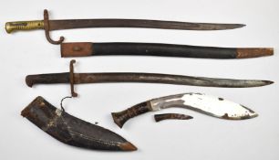 Two bayonets including a French bayonet and a British Yataghan sword bayonet with 58cm blade and