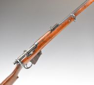 Deactivated Long Lee Enfield bolt-action rifle with bolt shield, mag lever, storage compartment to