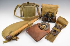 British WW2 folding saw by Francis Wood and Son dated 1944, pair of wire cutters, binoculars by