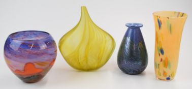 Four pieces of studio art glass comprising Peter St Clair vase, another piece indistinctly signed