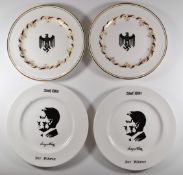 Four WW2 German Third Reich Nazi side plates, two with Hitler's profile, two with eagle and swastika