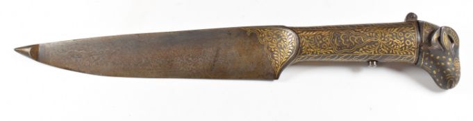 Eastern knife with opening ram's head pommel, decorated handle and 17cm blade. PLEASE NOTE ALL