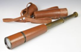 British WW2 period sniper's three draw brass and leather telescope, marked tele. sct. regts mkII,