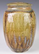 Michael Casson (1925-2003) covered crock with blue / green glaze, height 28cm