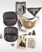 WW2 German Third Reich Nazi replica militaria including two ashtrays, belt buckle, gorget, badges