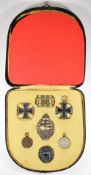 German WW1 cased medals / badges comprising Saxony Army reserve badge, Iron Cross First and Second