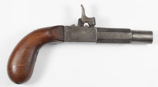 French percussion hammer action pocket pistol with folding trigger, shaped wooden grip and 2.5