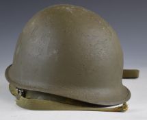 American Army steel helmet marked Brockton Massachusetts NG, with liner, webbing and chin strap