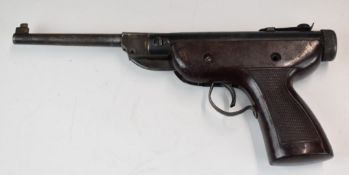 Chinese Haenel style .177 air pistol with chequered wooden grips and top plate marked 'Made in