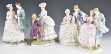 Set of four Worcester limited edition figures from the Duet series, tallest 23cm