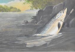 A. Roland Knight (1879-1921) oil on paper study of a hooked fish, signed lower right, 13 x 19cm,