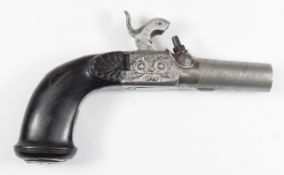 Belgian percussion hammer action pocket pistol with engraved locks, top plate and underside, folding