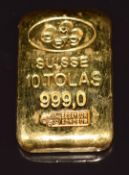 Suisse 10 tolas bar 999 with receipt, 117.2g